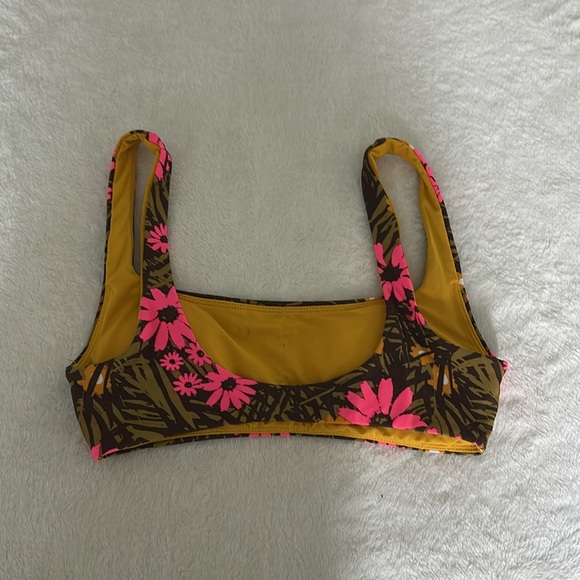 Aerie Floral Bikini Top in Pink and Yellow - Picture 2 of 6